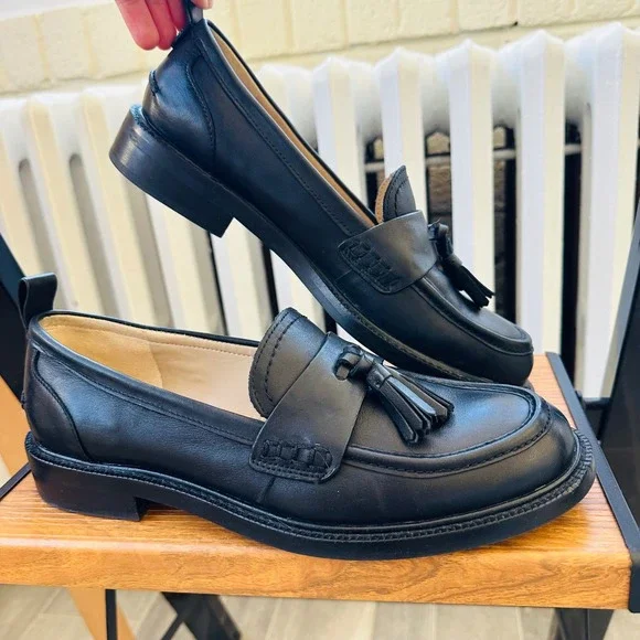 Sam Edelman Caylia Black Leather Tassel Loafers Size 8 Lug Sole Flats - Picture 2 of 11